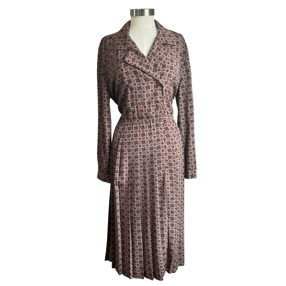 Vintage 1980s‎ Schrader Paisley Pleated Grandma Core Midi Length Dress Size 12